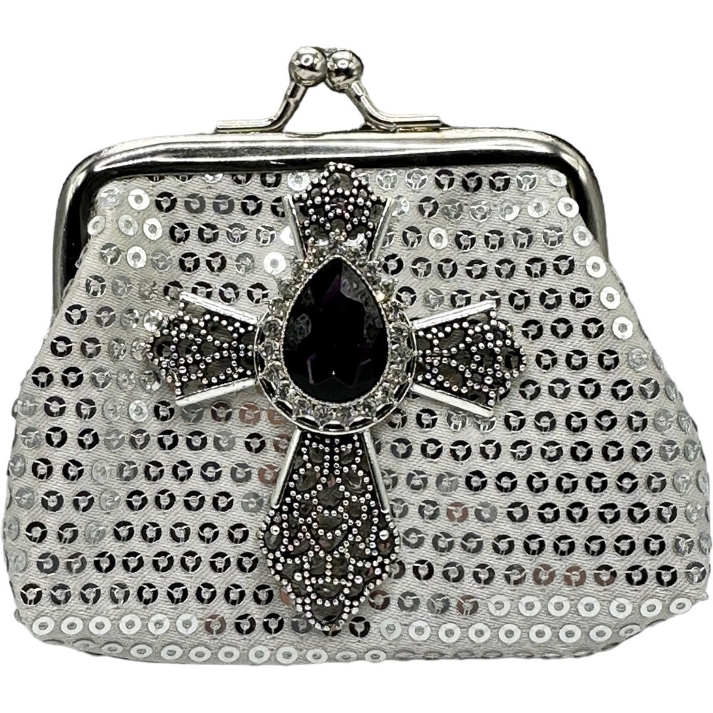 Silver Sequin Coin Micro Purse Silver Cross Purple Sparkling 18m Ginger Snap NWT - Picture 3 of 12